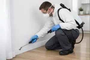 Traitement des plinthes et interstices contre les stades immatures des puces en environnement intérieur.