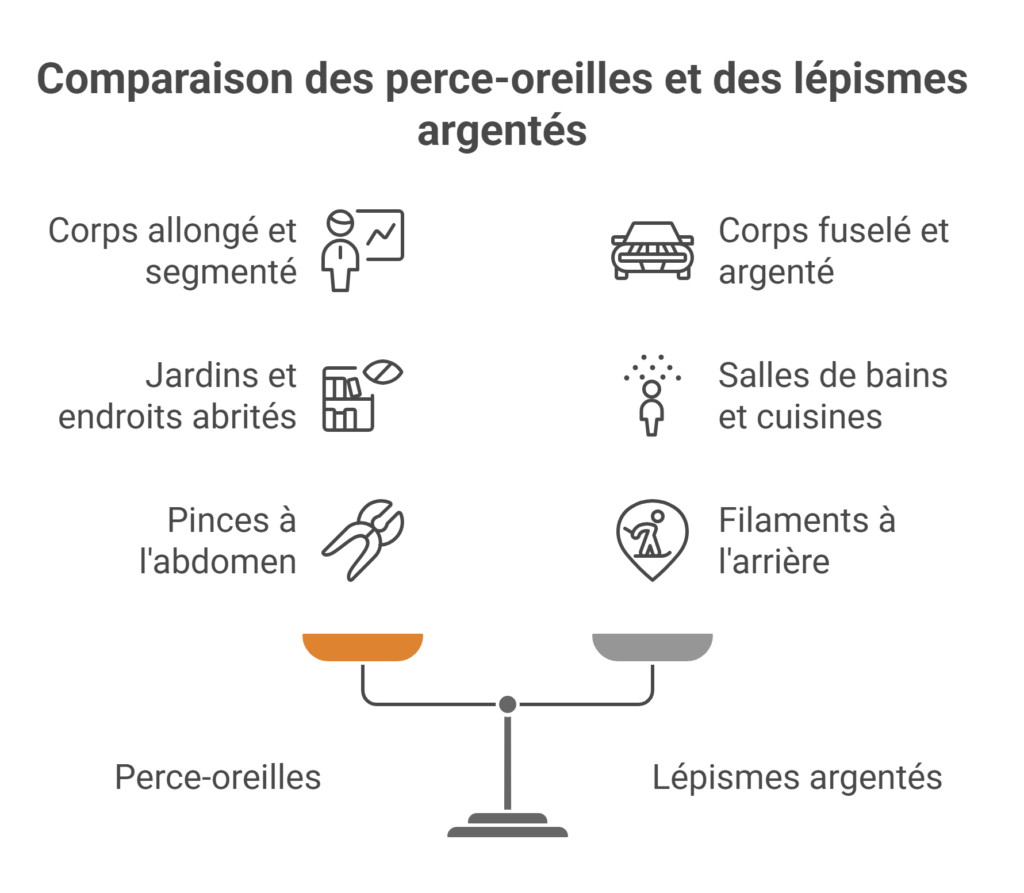 infographie comparant perce-oreilles et lépismes argentés dans l’habitat