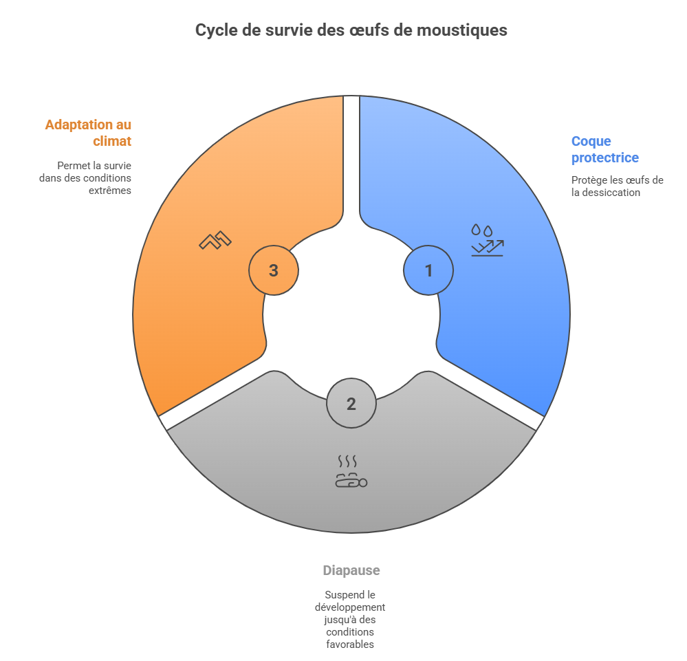 infographie sur le cycle de survie et la diapause des œufs de moustiques