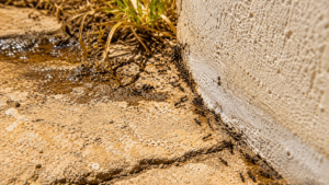 Fourmis près d’une fissure humide en période de chaleur