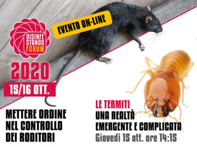 Affiche Forum disinfectando 2020 avec un rat et une termite