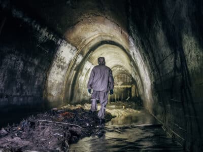 personnes dans un tunnel d'égout