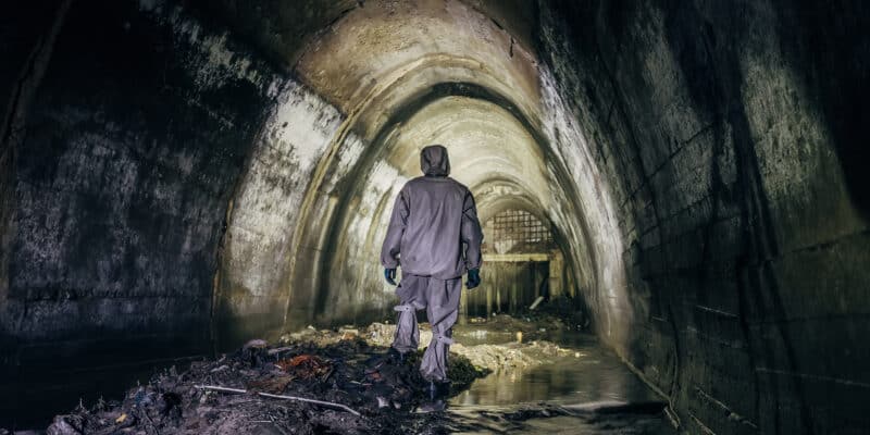 personnes dans un tunnel d'égout