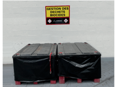 bacs de récupération de contenants des produits insecticides et rodonticides