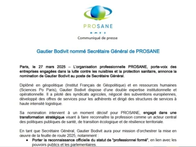 Nomination de Gautier Bodivit comme Sécrétaire Général chez PROSANE